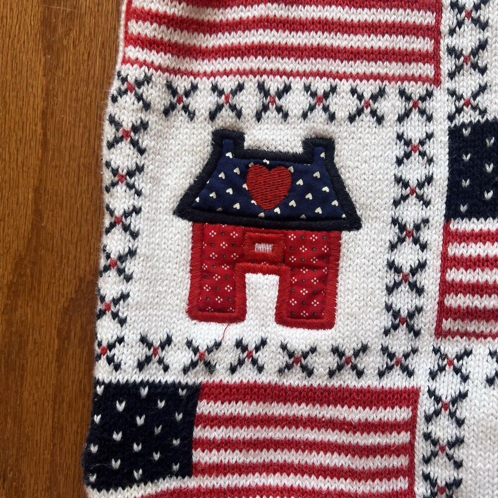 Vintage Sweater Loft USA Flag‎ Patchwork Vest Medium Cottagecore Grandmacore - Picture 5 of 16